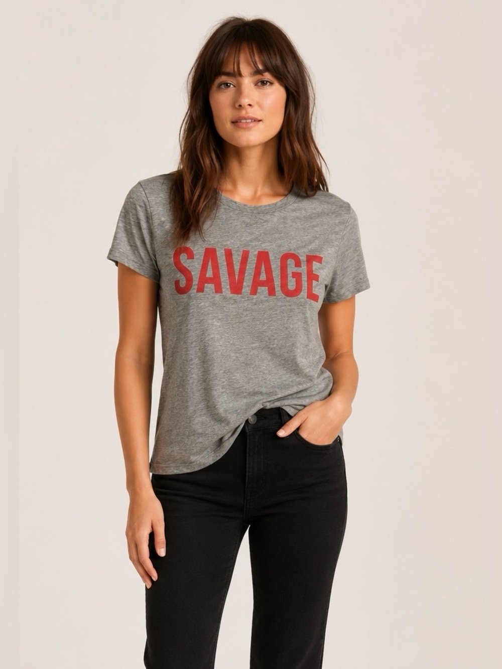 Salvage Heather Gray Tee with Bold Red Print